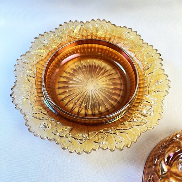 Indiana Glass Amber Vintage Carnival Butter Cheese Dish Mid Century 7 1/2” - Picture 4 of 8